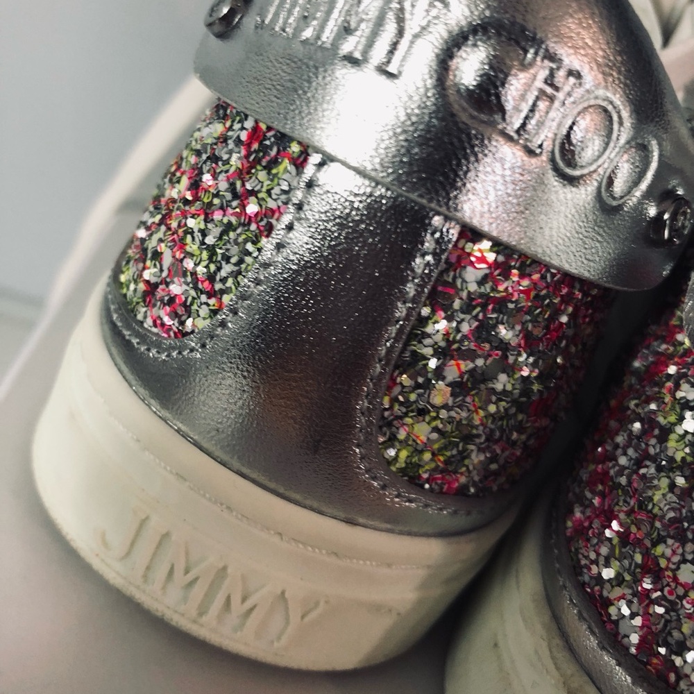 Jimmy Choo Rome Leather Sneakers Glitter -  Size 39.5 - Picture 7 of 9